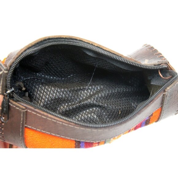 Peruvian Peru Pencil Stationary Case Cylinder Woven Native Blanket Leather Pouch - Picture 8 of 9